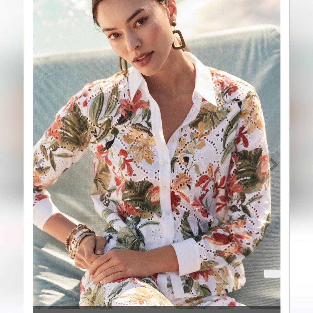 Chico's Floral Eyelet Button Down Blouse